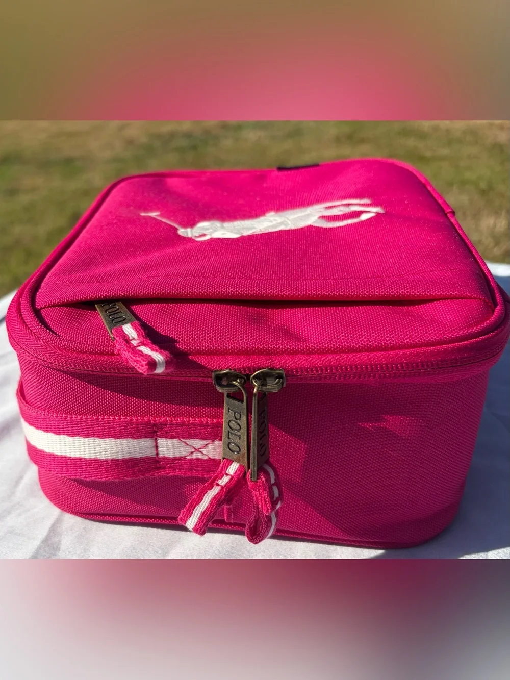 Polo by Ralph Lauren Fuchsia Lunch Tote with White Big Pony Logo